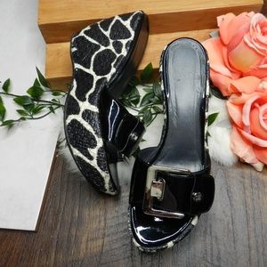 Stuart Weitzman Clipper Giraffe Print Wedge Slides